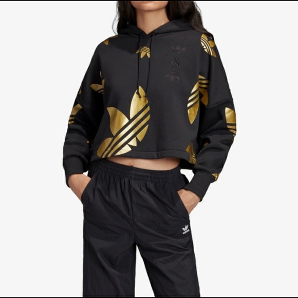 adidas Tops - Adidas originals black gold large logo crop hoodies